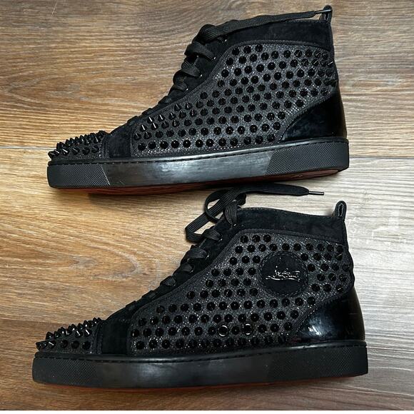 Christian Louboutin Lou Black Spikes Men's High Top Calf Leather Sneaker Size 7 - Picture 5 of 11